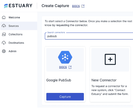 Creating the capture connector using Google Pub/Sub