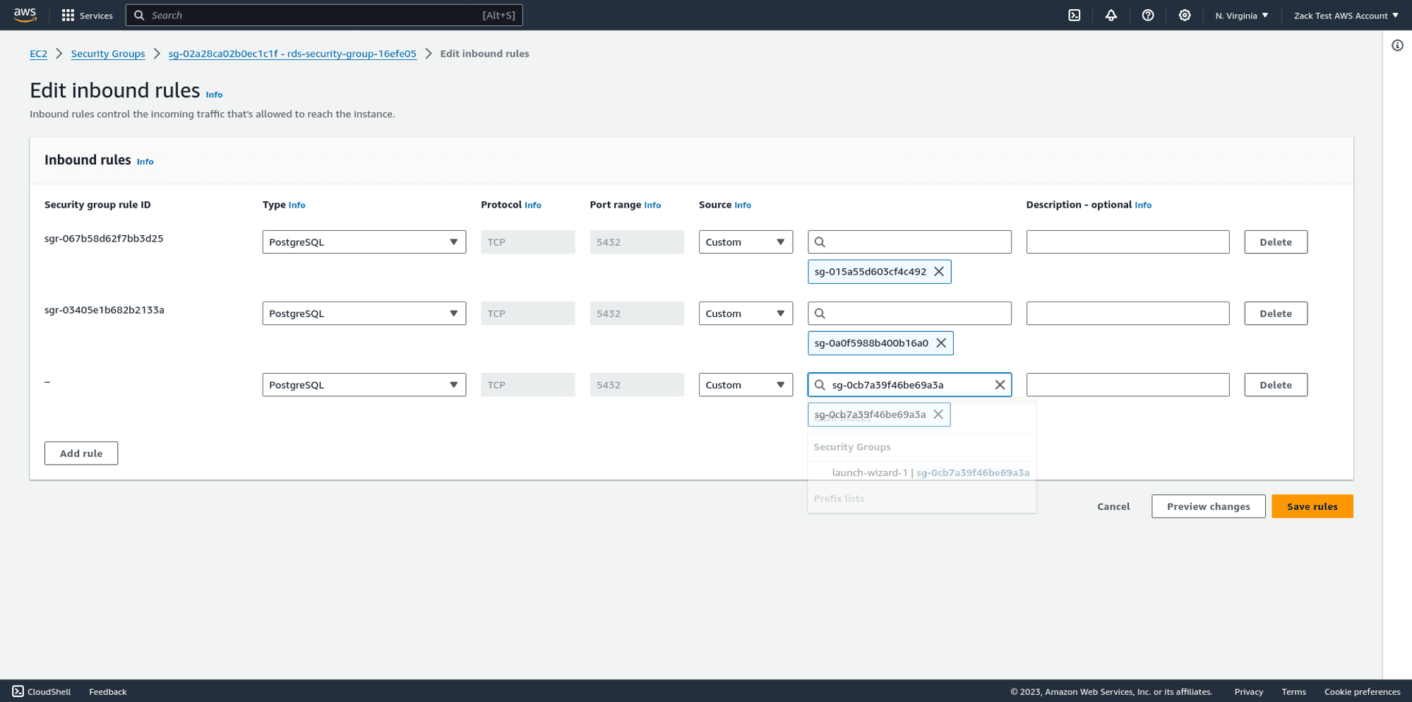 Edit EC2 Security groups