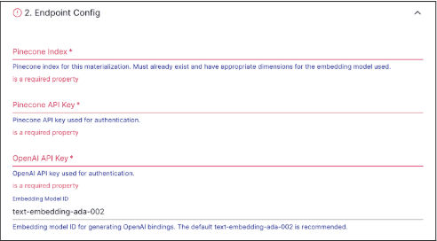 Configuring the Pinecone materialization