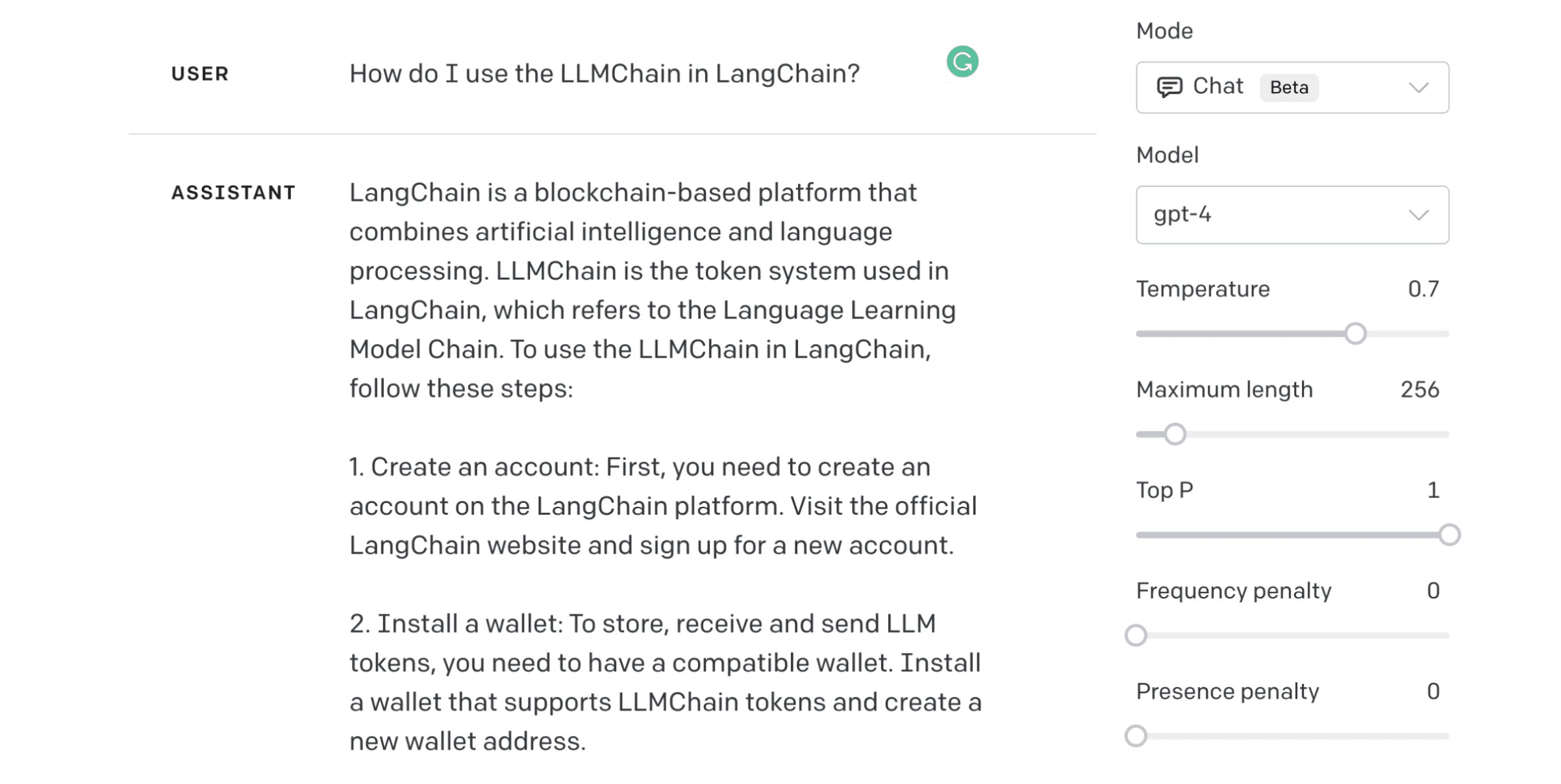 A hallucination by GPT-4 in OpenAI's Playground environment