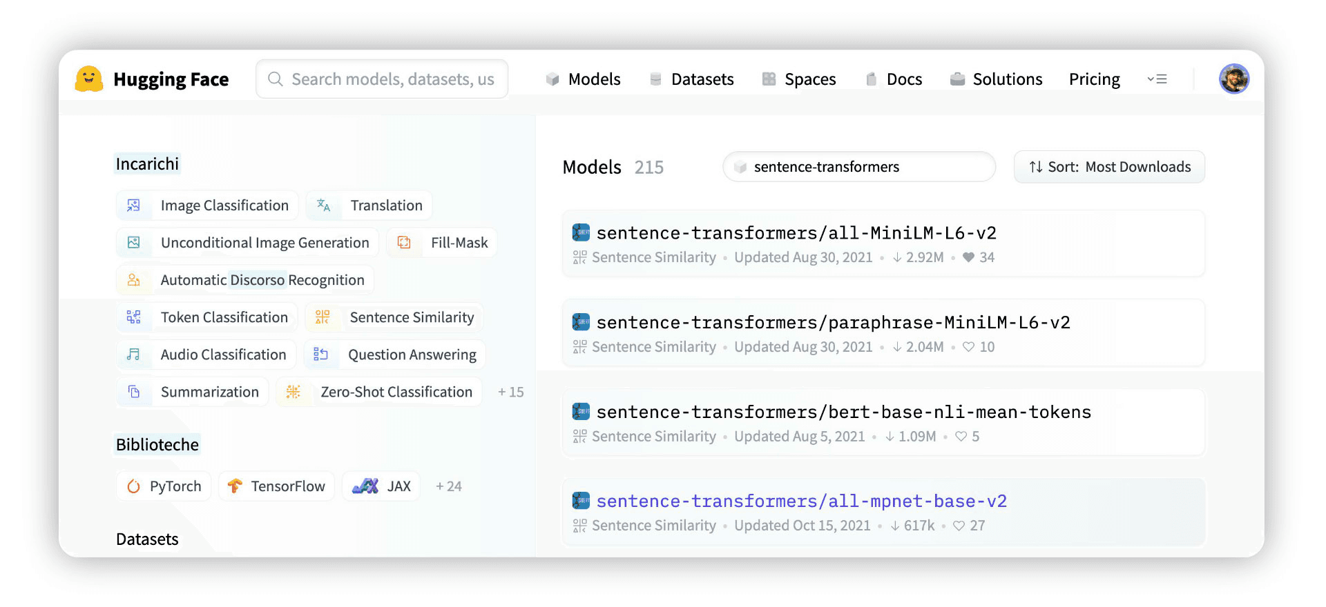 HuggingFace hub screenshot